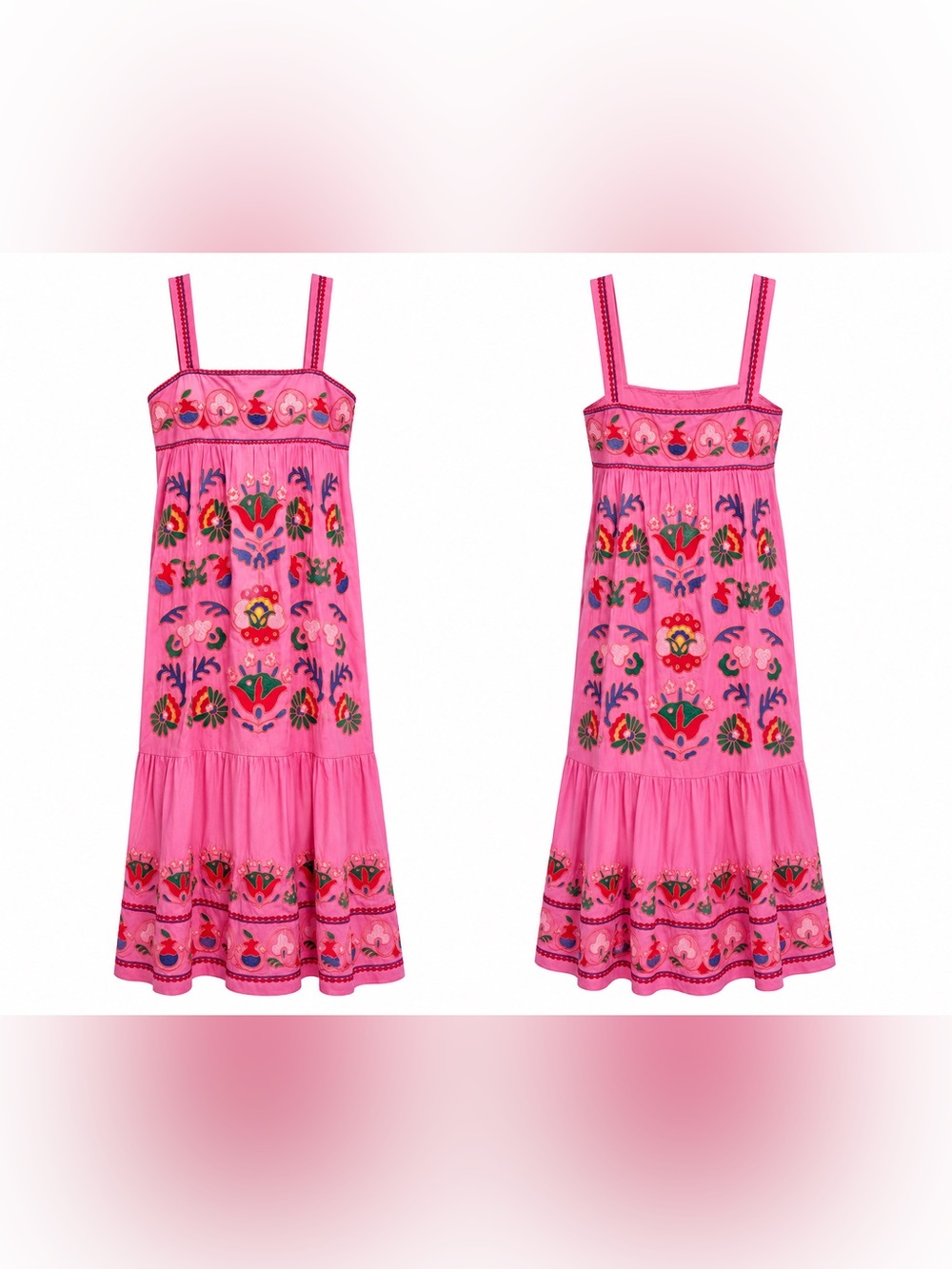 Embroidered 100% cotton Pink Sundress with Floral Motif